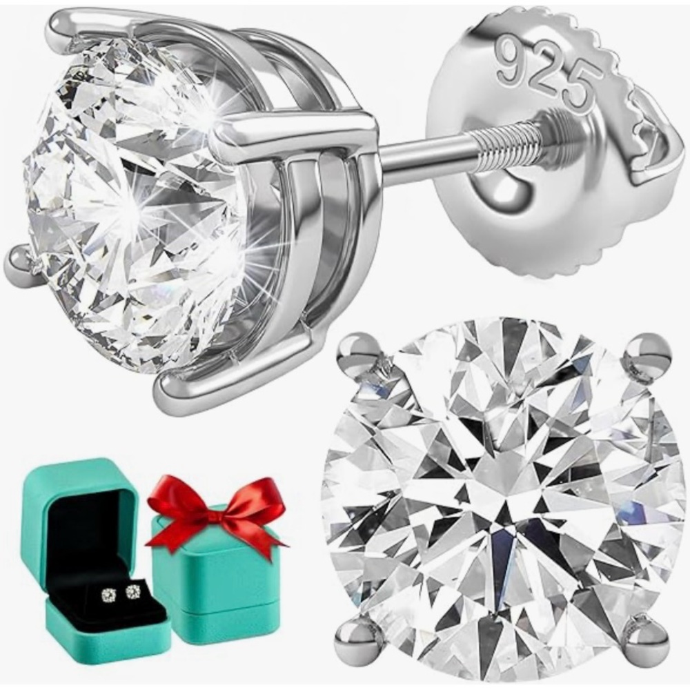 Elegant Moissanite Silver Stud Earrings 5-ct total